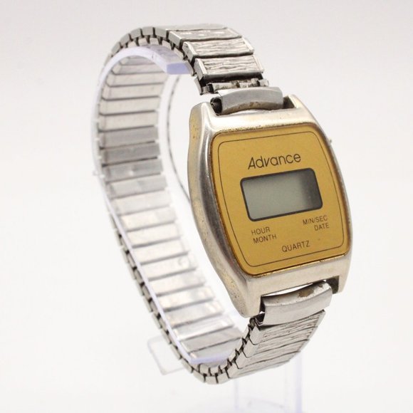 Vintage ADVANCE Digital Watch Mens Classic Retro Silver Tone Expandable Band - Picture 4 of 8